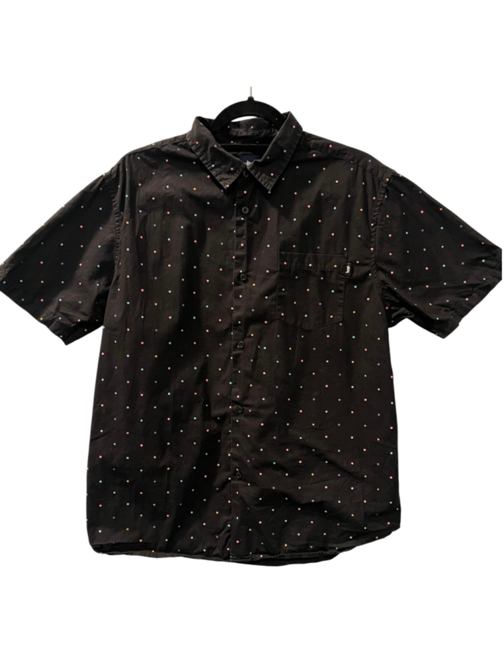 Vintage 2014 Stussy Confetti Multi Dot Button Up Shirt Black Size Large Men's